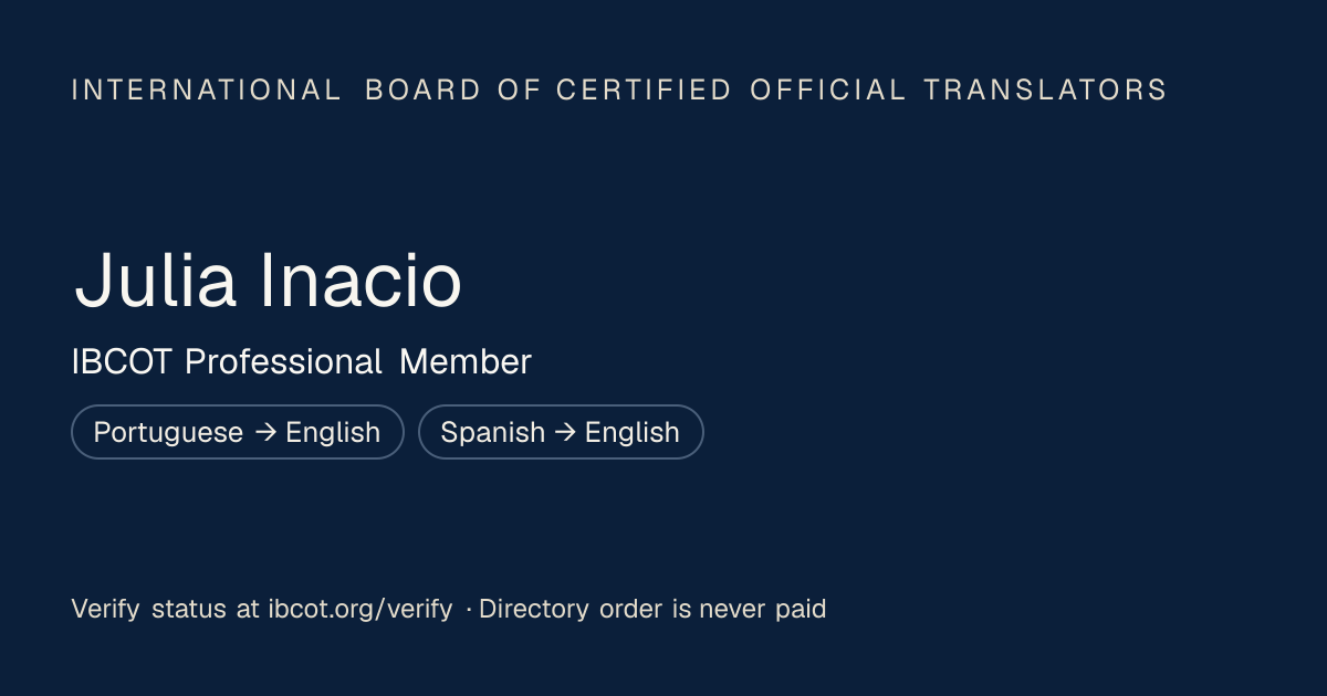 Julia Inacio — IBCOT member · IBCOT